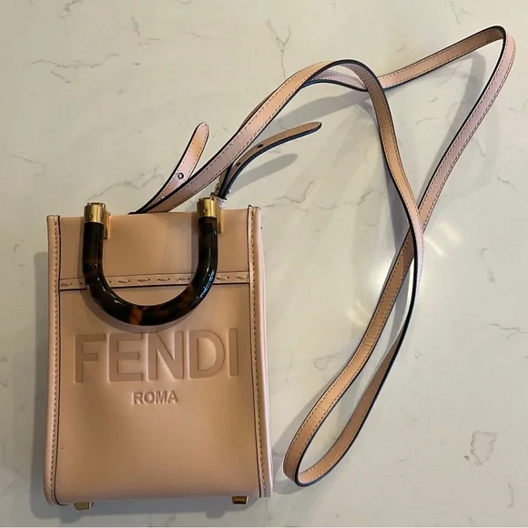 100% Authentic Fendi Pink Tortoishell Mini Sunshine Top Handle Crossbody Bag - Picture 7 of 11